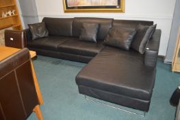 L-Shaped Leather Four Seat Sofa on Chrome Frame
