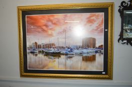 Large Gilt Framed Photograph of Hull Marina