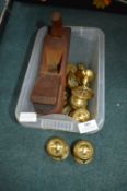 Box of Brass Door Knobs, and a Wood Plane