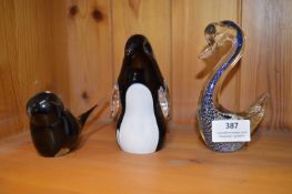 Three Glass Bird Paperweights