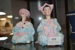 pair of Victorian Bisque Nodding Chinese Figures