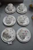 Set of Six Denbro Bone China Teacups and Side Plat