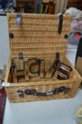 Wicker Picnic Basket and Four Bevelled Mirrored Le