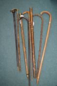 Vintage Walking Sticks and Canes Including one wit