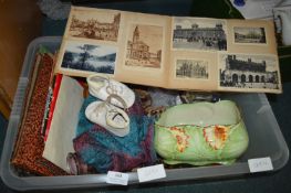 Box of Assorted Glassware, Pottery Items, Flour Bo