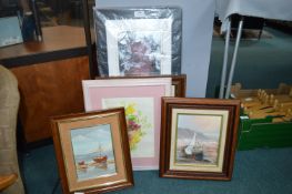 Framed Pictures and Prints Including Oil Boat Stud