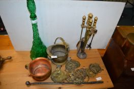 Brass Fireside Companion Set, Horse Brass, Glass B