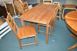Solid Pine Dining Table with Four Chairs