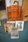 Pine Wall Rack, Framed Pictures and Prints, and a