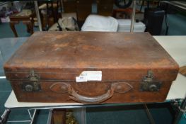Vintage Leather Suitcase Embossed F.R.K