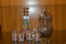 Hand Painted Schnapps Glasses and Decanter
