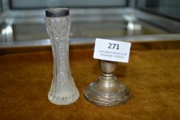 Hallmarked Silver Candlestick, and a Cut Glass Spe