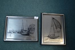 Pair of Engraved Plaques of Nautical Scenes