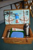 Wicker Picnic Hamper Set Including Flasks, Crocker