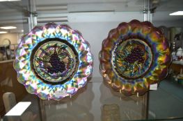 Pair of Iridescent Glass Grape & Vine Dishes
