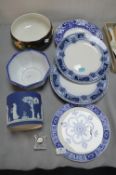 Eight Decorative Pottery Items Including Blue & Wh