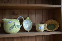 Two Decorative Jugs, One Soap Dish, and a Sunflowe