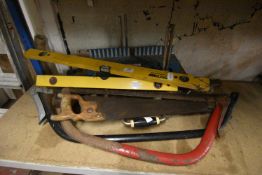 Quantity of Assorted Tools Including Saws, Spirit Levels, etc.