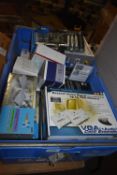 *Box of Assorted Computer Parts Including Video Splitters, VGA to HDMI Convertors, etc.