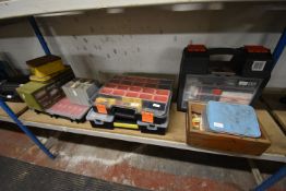 Contents of Shelf to Include Assorted Storage Boxes and Contents