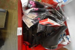 Mixed Box of Bicycle Parts Including Handles, Saddles, and Face Masks, etc.