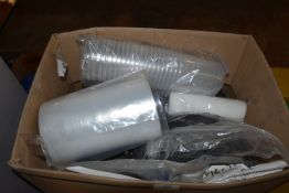*Box Containing Two Rolls of Polythene, Sponges, Plastic Cups, etc.