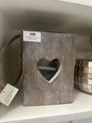 Driftwood Style Candle Holder with Heart Shaped Windows