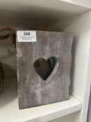 Driftwood Style Candle Holder with Heart Shaped Windows