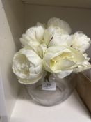 *Glass Vases Containing Artificial Cream Roses