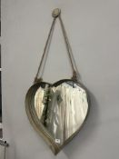 Love Heart Shaped Mirror in Metal Surround with Rusted Rope Hanging