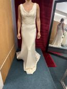 *Elena Ferrara Primrose Wedding Gown in Oyster Silk with Chiffon & Lace Size: 12 RRP: £2000