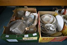 Two Boxes of Vintage Pottery and Glassware