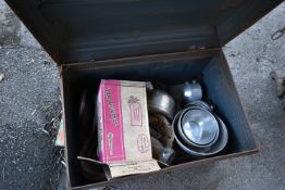 Metal Tin Trunk and Contents of Vintage Kitchenwar