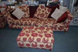 Two Section Three Seat Floral Sofa with Storage Pouffe