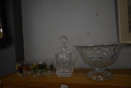 Glass Decanter, Bowl, and Six Vintage Whisky Tumbl