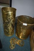 Brass Coal Bucket, Umbrella Stand, and Horse Brass