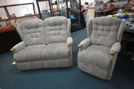 Two Seat Sofa in Oatmeal Upholstery with Matching Armchair