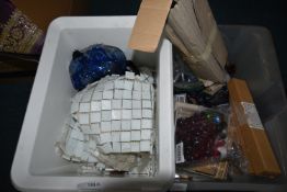 Two Tubs of Mosaic Tiles, Glass Gems, etc.