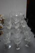 Large Glass Punch Bowl and Two Sets of Six Wine Gl