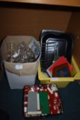 Two Boxes of Kitchenware, Glasses, Lego, etc.