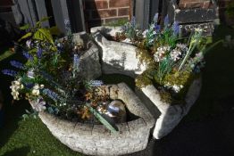 Two Semicircular Garden Planters with Artificial F