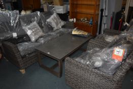 *Agio 4pc Woven Patio Seating Set Comprising Sofa, Stone Effect Table, Two Swivel Chairs, plus