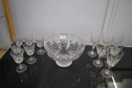 Large Glass Punch Bowl and Two Sets of Six Wine Gl