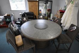 *Agio 7pc Woven High Dining Patio Fire Set Comprising Dining Table, Six Chairs, Central Gas Fire,