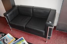 *Black Leather & Chrome Two Seat Sofa with Matching Tub Seat