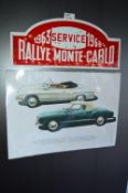 *Tinplate Sign Rallye Monte Carlo, and Print of a VW Karmann Ghia Cabriolet
