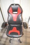 *Sports Car Seat Style Executive Highback Swivel Chair in Black & Red Leather