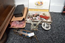 *Vintage Hanging Lead Light in Brass Case, Lucas Car Horn, Spark Plugs, etc.