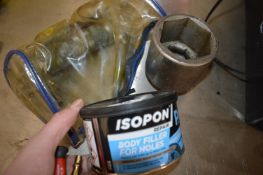 *Tin Isopon Body Filler, Grease Gun Kit, and a 1” Drive Socket