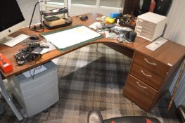 *Darkwood Effect Executive L-Shape Desk with Standalone Drawer Pedestal (contents not included)